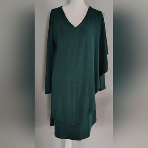 Soft Surroundings Dress Size Large Marla Jewel Green Layered Stretch Long Sleeve